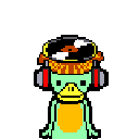 Kappa character wearing large headphones with a vinyl record on its head.