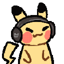 Pikachu wearing headphones and rhythmically bobbing its head up and down.