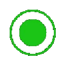 Four green circles with varying white ring borders arranged in a horizontal row.