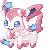 Sylveon winking and smiling in a repeating pixel animation.