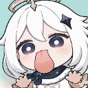 Paimon with white hair sticking her tongue out in a playful and silly expression.