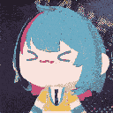 Chibi anime character bobbing their head rhythmically with a smug, closed-eye grin.