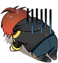 Anime character with red hair face-planting on the ground with blue depression lines.