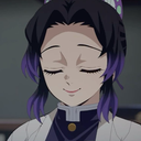 Shinobu Kocho with a closed-eye, gentle, and slightly smug smile.