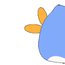 A repeating pattern of cartoon blue bird legs with orange feet.