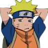 Naruto Uzumaki with spiky yellow hair and a headband, leaning back with hands behind his head in a relaxed pose.