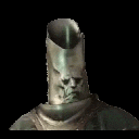 A stoic cyborg character with a tall cylindrical head staring blankly with a neutral expression.