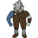 A muscular character wearing a mask and brown clothing stands with a confident posture.