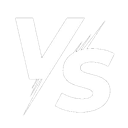 A stylized white VS text graphic on a black background.