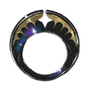 A metallic arc with a glowing purple and gold rim against a black background.