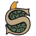 A stylized letter S decorated with green leaves and a small gold accent at the top.