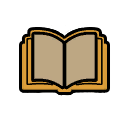 Open book with tan pages and a gold outline.