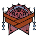 A stylized, pink and brown mask with angular armor plating covering the lower face.