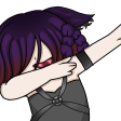 Anime girl with purple hair performing a dab dance move.