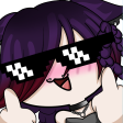 An anime girl with purple hair and blushing cheeks wearing pixelated black sunglasses while giving a thumbs up.