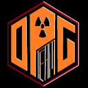 Radioactive symbol inside an orange and black hexagonal logo.