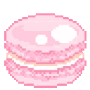 Three pink macarons arranged in a row in a cute pixel art style.
