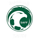 A green circular emblem featuring a white stylized falcon and the text SAFF and SAUDI.