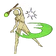 A stylized figure casting a bright green magical spell with a swirling effect.