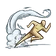 A beige humanoid figure sprinting to the right with a large cloud of dust and speed lines behind it.