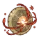 A circular metallic shield glowing with a bright center and surrounded by swirling red magical energy.