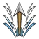 A silver arrow with a gold shaft surrounded by white motion lines and sparks against a black background.