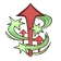 Red arrow pointing upward surrounded by glowing green magical sparkles.