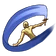 A golden humanoid figure performing a defensive parry move surrounded by a sweeping blue energy arc.