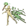 A minimalist humanoid figure swings a glowing green staff, creating a bright magical energy trail.