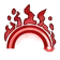 A glowing red arc surrounded by flickering flames against a black background.