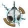 A glowing blue orb surrounded by metallic gears and jagged lightning bolts.