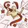 A stylized mannequin figure stands with arms raised as red ribbons and geometric fragments swirl around it.