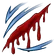 A bloody claw mark slash with sharp blue light streaks on a black background.