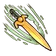 A golden sword tilted diagonally with glowing green motion trails behind it.