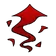 Red swirling vortex with floating debris on a black background.