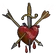 A pixelated red heart is pierced through the center by a sword and two crossed arrows.
