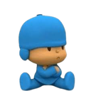 Pocoyo sitting with arms crossed and a serious, unimpressed expression.