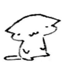 A tiny, hand-drawn black and white cat with a smug, minimalist expression.