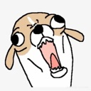 A cartoon dog with wide eyes and a gaping mouth screaming in panic.