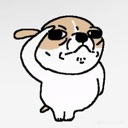 A cartoon dog with brown and white fur giving a salute with a serious expression.