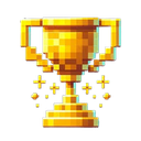 A golden trophy rendered in a retro pixel art style.