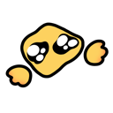 Yellow blob character with large, watery, pleading puppy eyes.