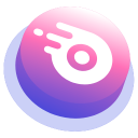 A circular button with a white icon and a pink-to-purple gradient, featuring a motion trail effect indicating speed.