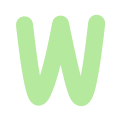 A bold, light green letter W centered on a black background.
