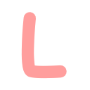 A pink letter L in a pixel art style against a black background.