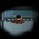 Among Us crewmate standing over a defeated player in a dark room.