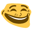 Face with a wide, mischievous, hand-drawn grin and closed eyes.