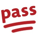 The word pass written in red handwritten letters with two red lines underlined beneath it.