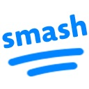 The word smash written in blue rounded letters with two blue lines underneath.