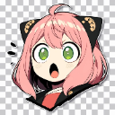 Anya Forger with pink hair and large green eyes looking shocked with her mouth wide open.